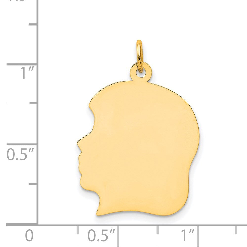 14k Yellow Gold Plain Large .018 Gauge Facing Left Girl Head Charm Pendant