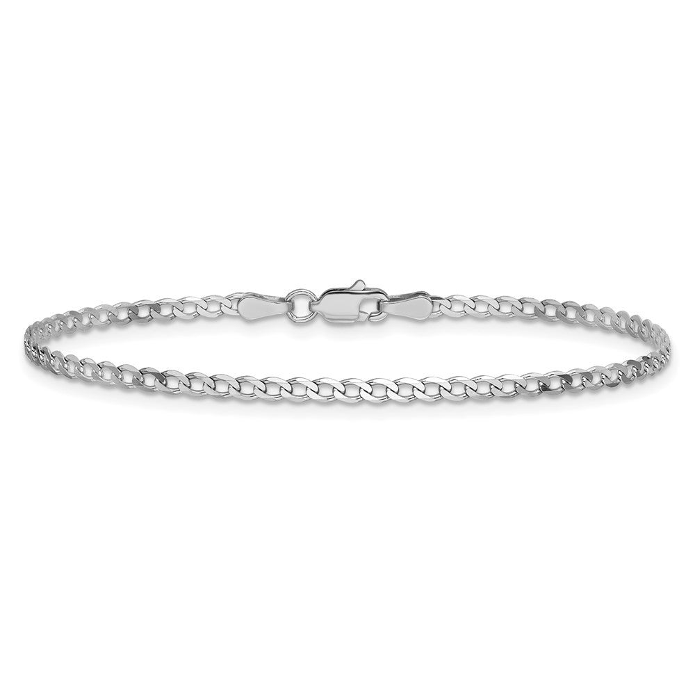 14k White Gold 2.2mm Flat Beveled Curb Chain Bracelet