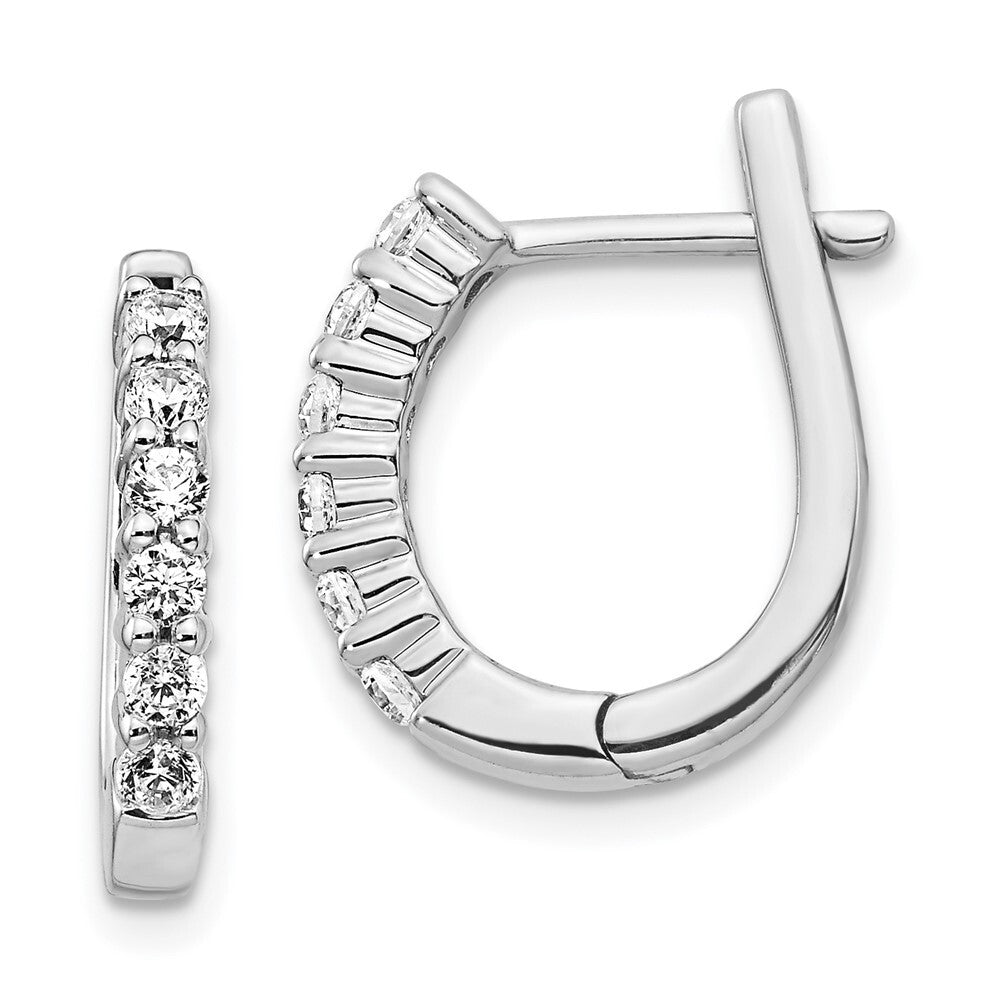14k White Gold Diamond Hinged Hoop Earrings