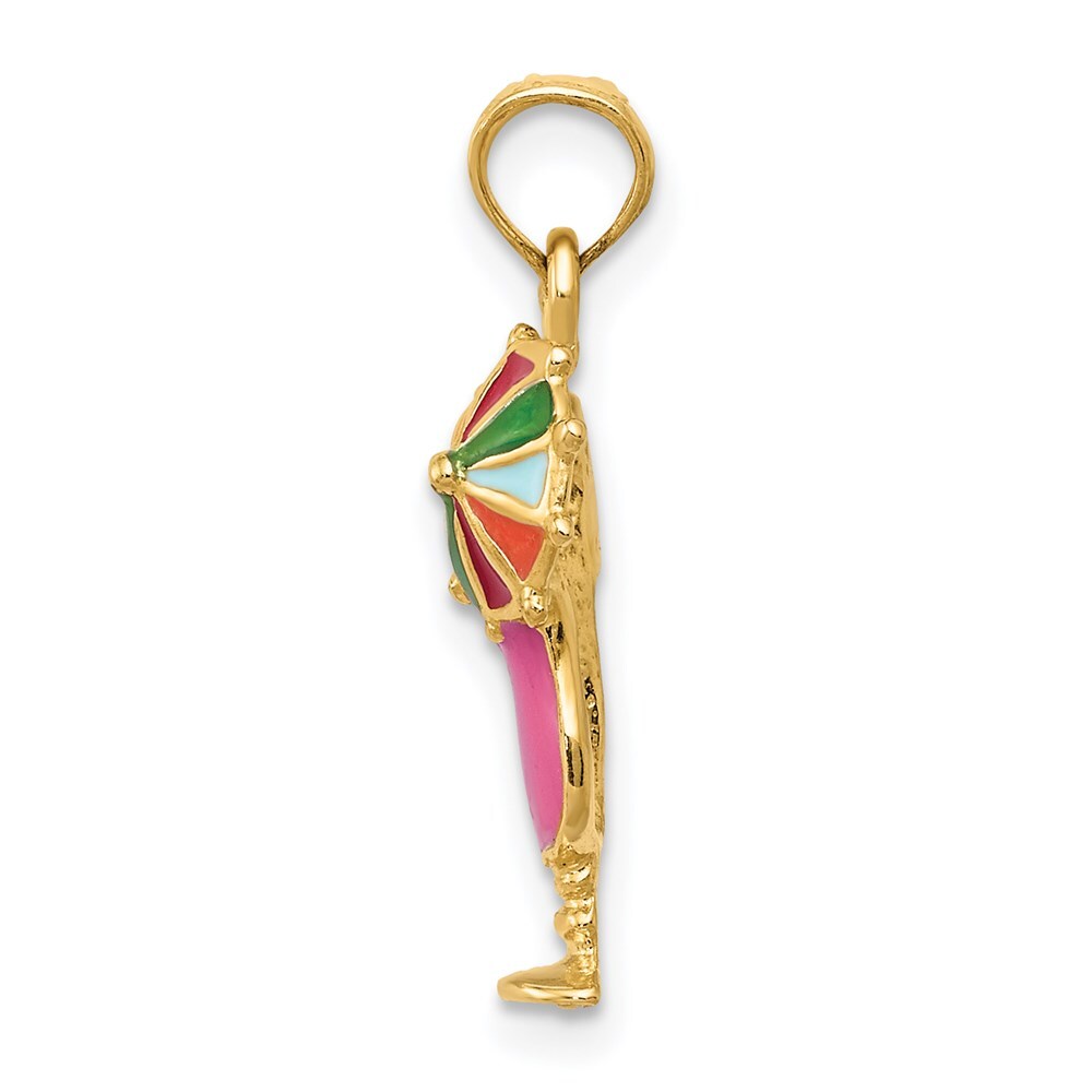 14k Yellow Gold Pink Enameled Tropical Drink Pendant for Women