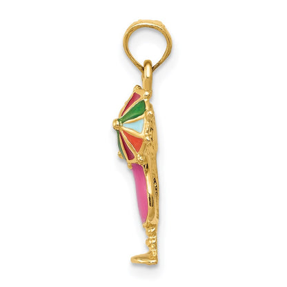 14k Yellow Gold Pink Enameled Tropical Drink Pendant for Women