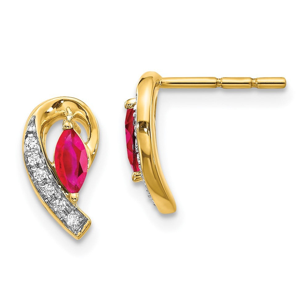 14k Yellow Gold Diamond and Ruby Earrings