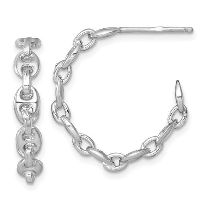 Sterling Silver 4mm x 23mm Puffed Anchor/Mariner Link C-Hoop Earrings
