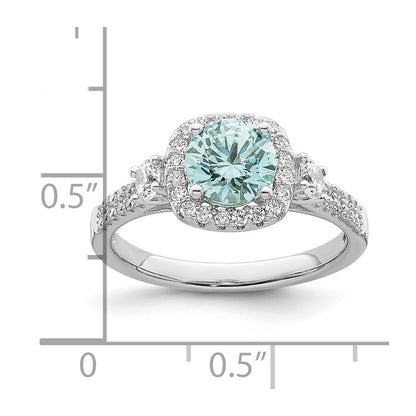 Sterling Silver Rhodium plated Carribean Green & White CZ Ring Size 6
