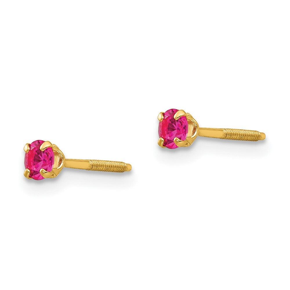 14k Yellow Gold 3mm Imitation Ruby Birthstone Stud Earrings (Jul)