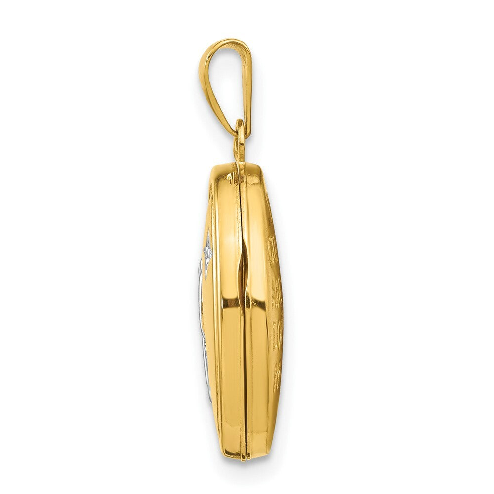 14k Yellow Gold  White Rhodium 17mm Guardian Angel Oval Locket Pendant