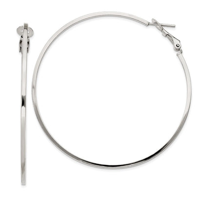 Sterling Silver RH-plated 1.5x60mm Omega Back Round Hoop Earrings