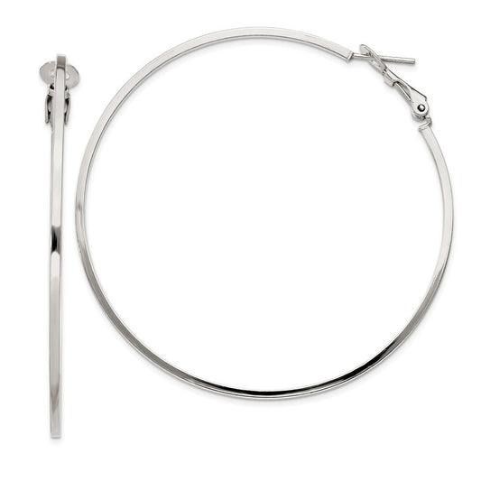 Sterling Silver RH-plated 1.5x60mm Omega Back Round Hoop Earrings