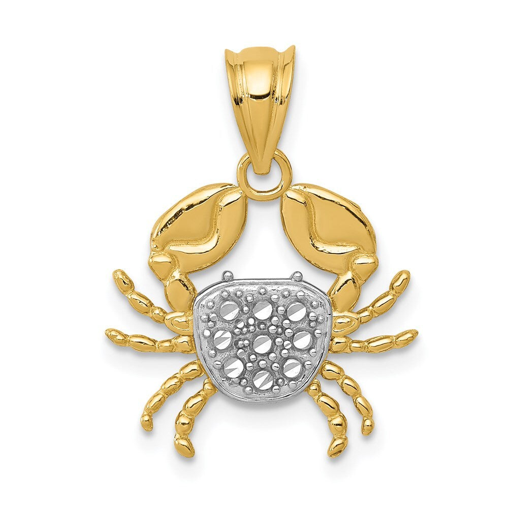 14k Yellow Gold with Rhodium Diamond-Cut Crab Pendant for Women