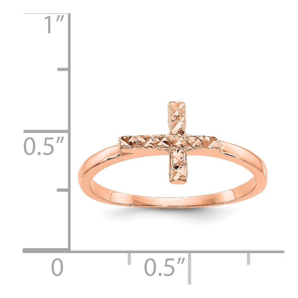 14k Rose Gold Polished & Diamond-Cut Cross Ring