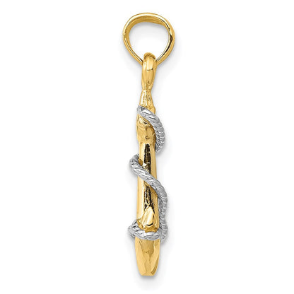 14k Two-tone Gold 3D Anchor Rope Pendant for Women