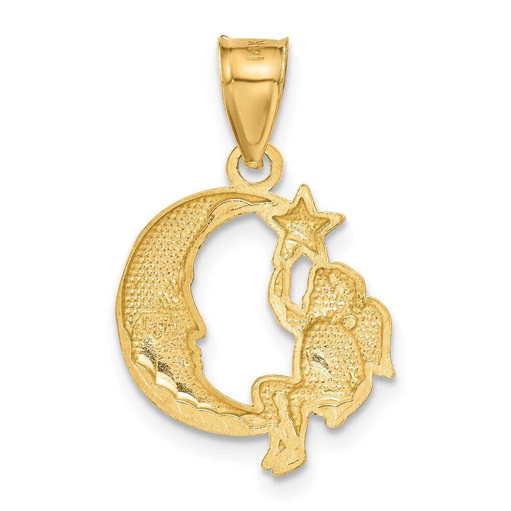 14k Yellow Gold Angel, Moon and Star Pendant for Women