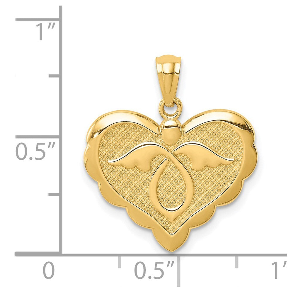 14k Yellow Gold Angel in Heart Pendant for Women