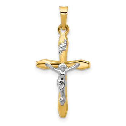 14k Two-tone Gold Polished INRI Crucifix Pendant for Women
