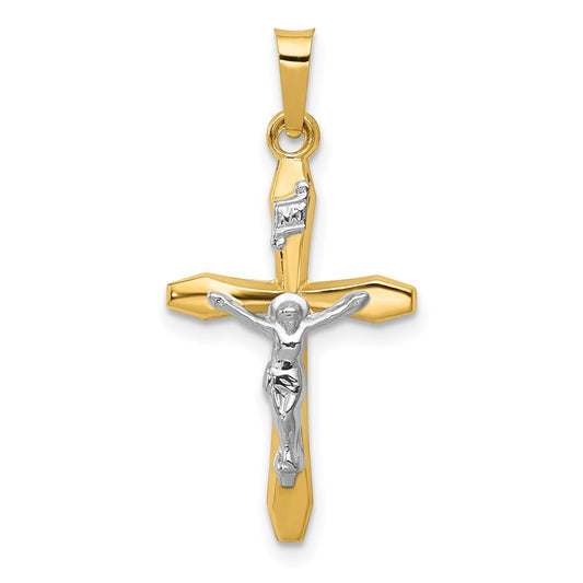 14k Two-tone Gold Polished INRI Crucifix Pendant for Women