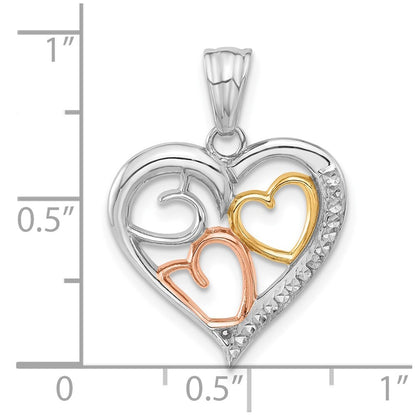 14k Tri-Color Gold Tri-color Diamond-cut Hearts Pendant for Women