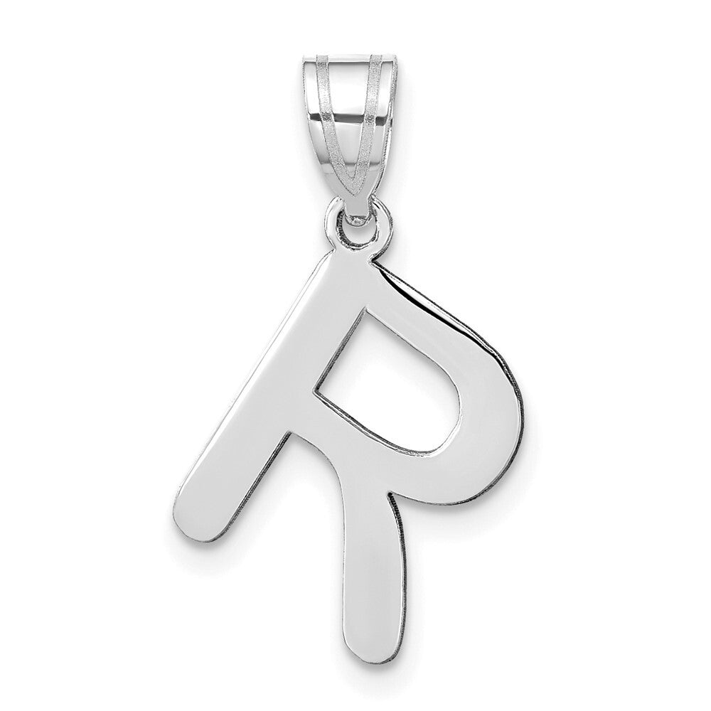 14k White Gold Polished Bubble Letter R Initial Pendant for Women
