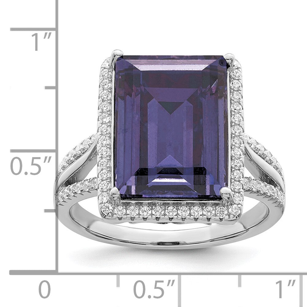 Sterling Silver Rhodium-plated Polished CZ & Blue Crystal Ring Size 6