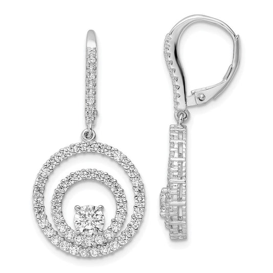 Sterling Silver Polished Cubic Zirconia Circles Leverback Earrings