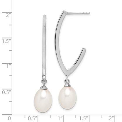 Sterling Silver 8-9mm White Rice Freshwater Cultured Pearl Post Dangle Earrings