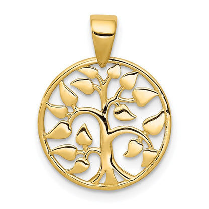 14k Yellow Gold Polished Tree in Circle Pendant