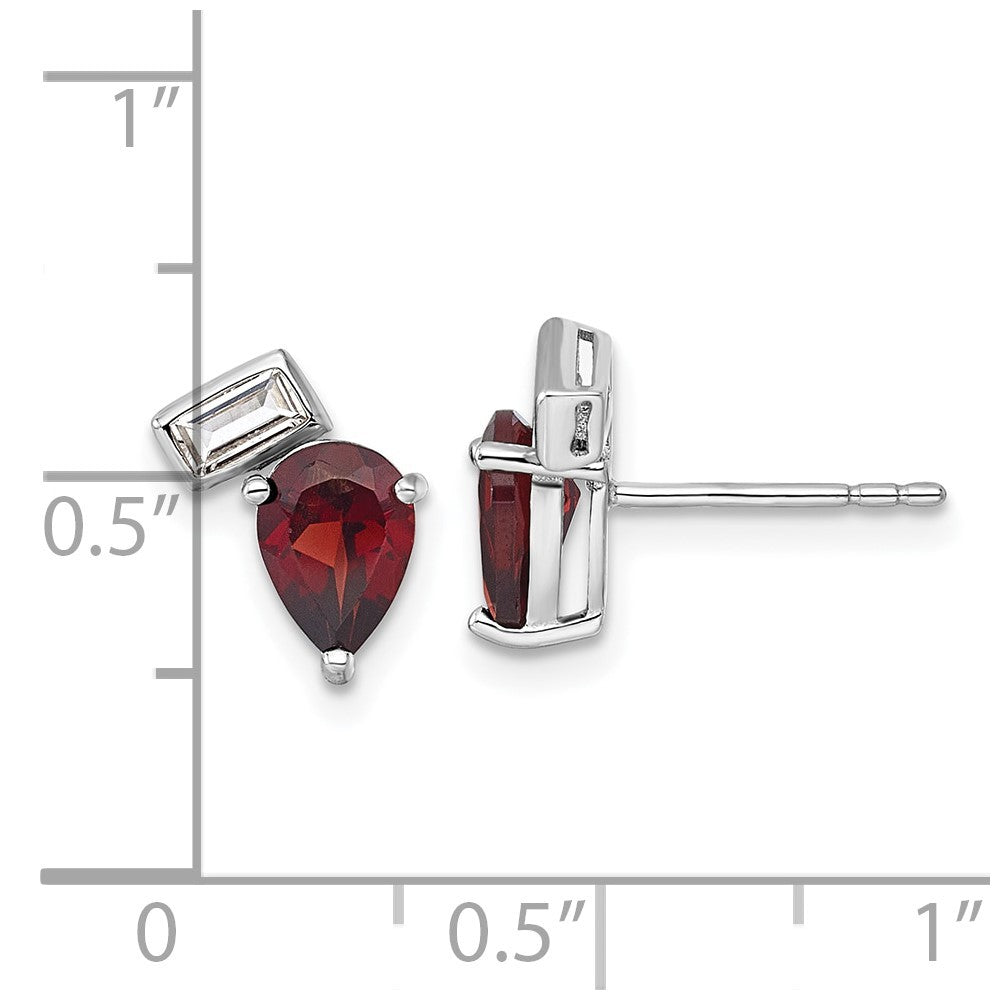 Sterling Silver Polished Pear Garnet and Emerald-cut Topaz Earrings
