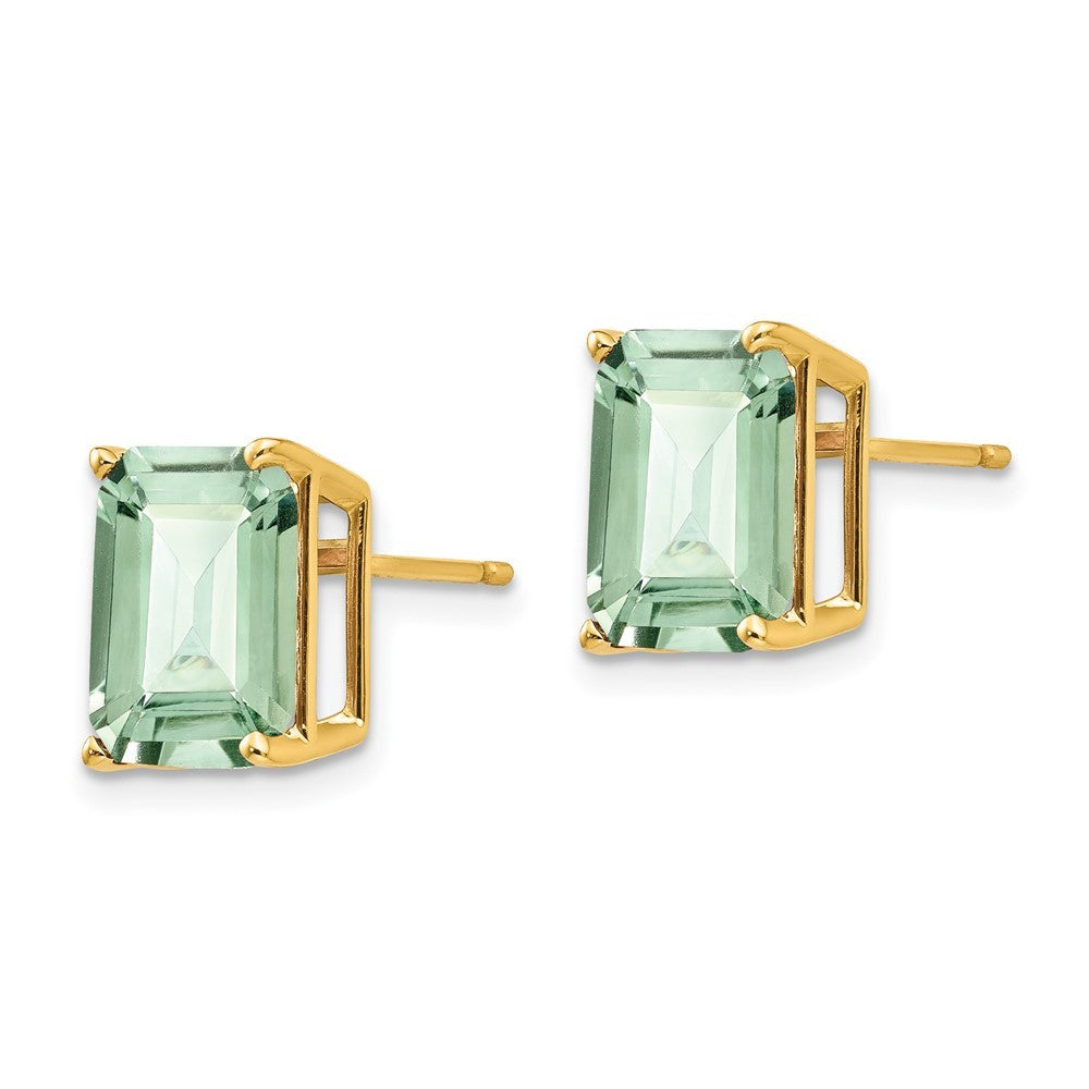 14k Yellow Gold 10x8 Emerald-Cut Green Quartz Earrings