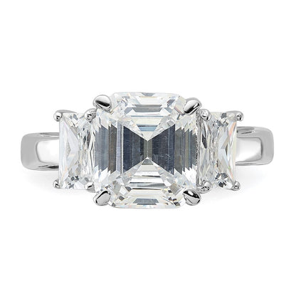 Sterling Silver Rhodium-plated Emerald-cut Cubic Zirconia 3-stone Ring Size 6