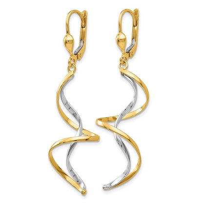 14k Two-tone Gold Spiral Dangle Earrings