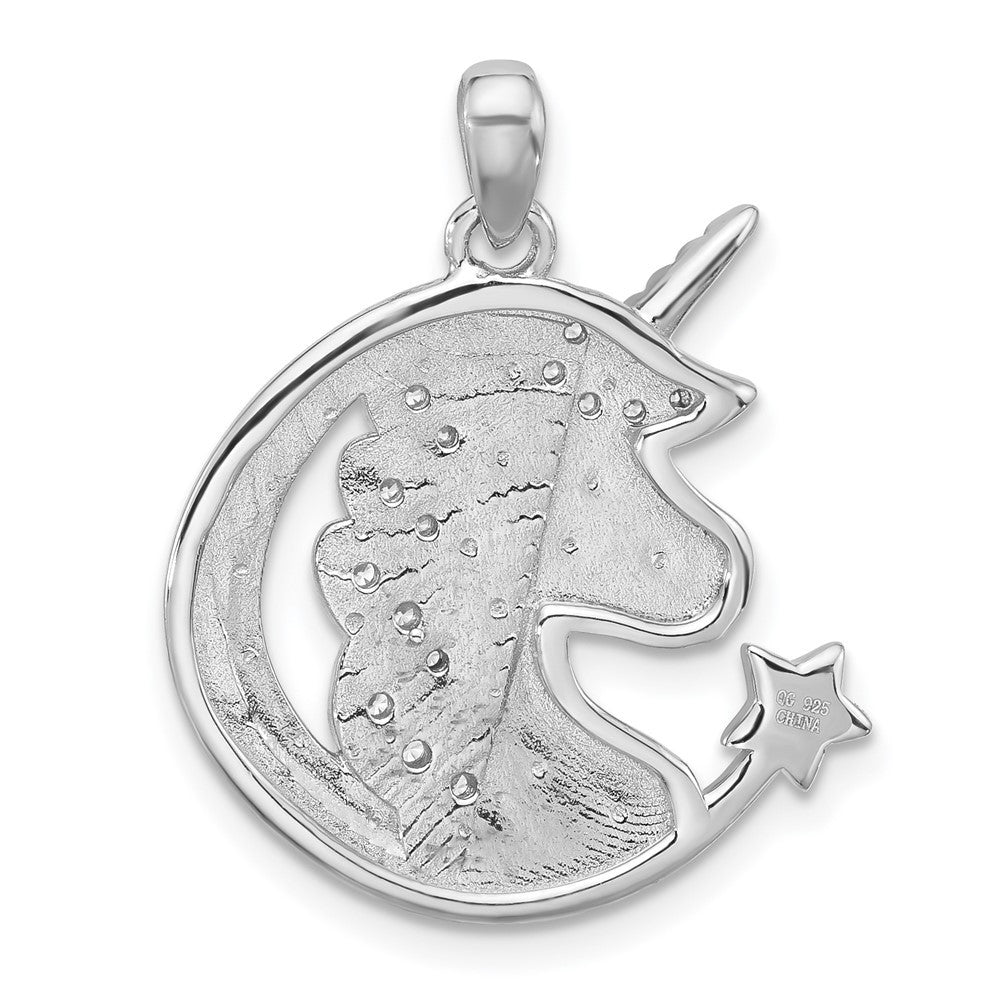Sterling Silver Polished Cubic Zirconia Unicorn YOU ARE MAGICAL Pendant