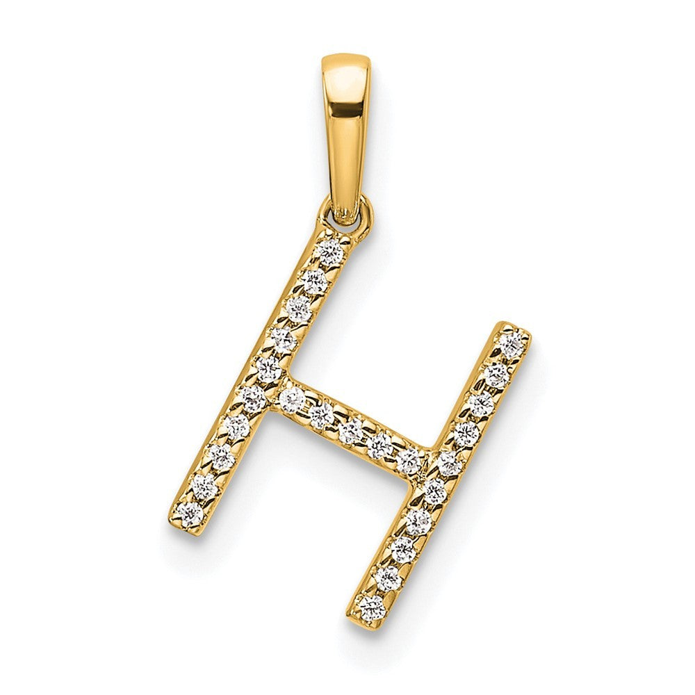 14k Yellow Gold Diamond Letter H Initial Pendant
