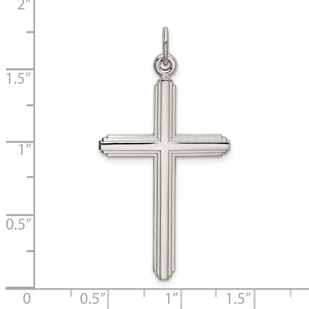 Sterling Silver Polished Grooved Cross Pendant Holiday Gift for Women
