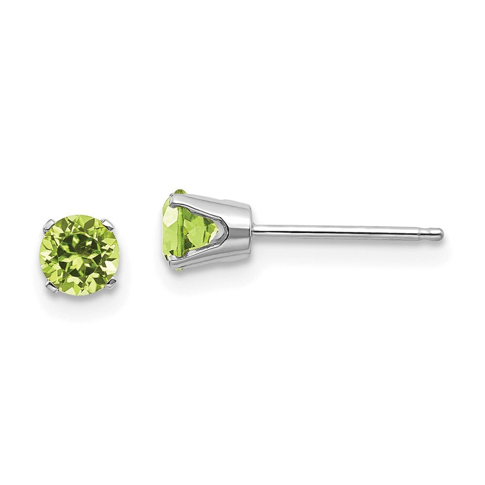 14k White Gold 4mm Peridot Stud Earrings Gift for Women