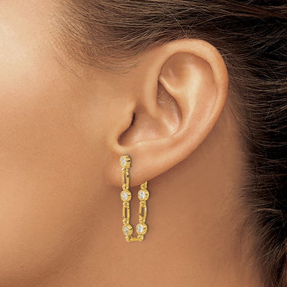 Sterling Silver Gold-tone Bezel CZ Dangle Earrings