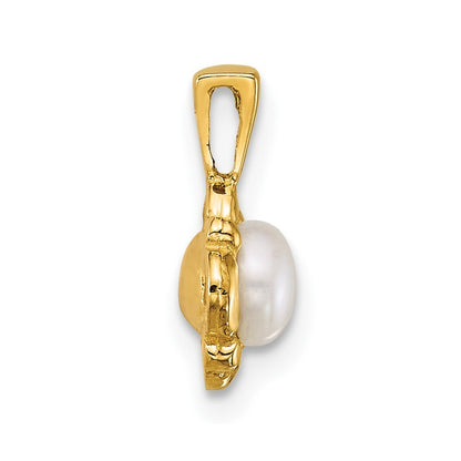 14k Yellow Gold Polished 4-5mm Button White Freshwater Cultured Pearl Pendant