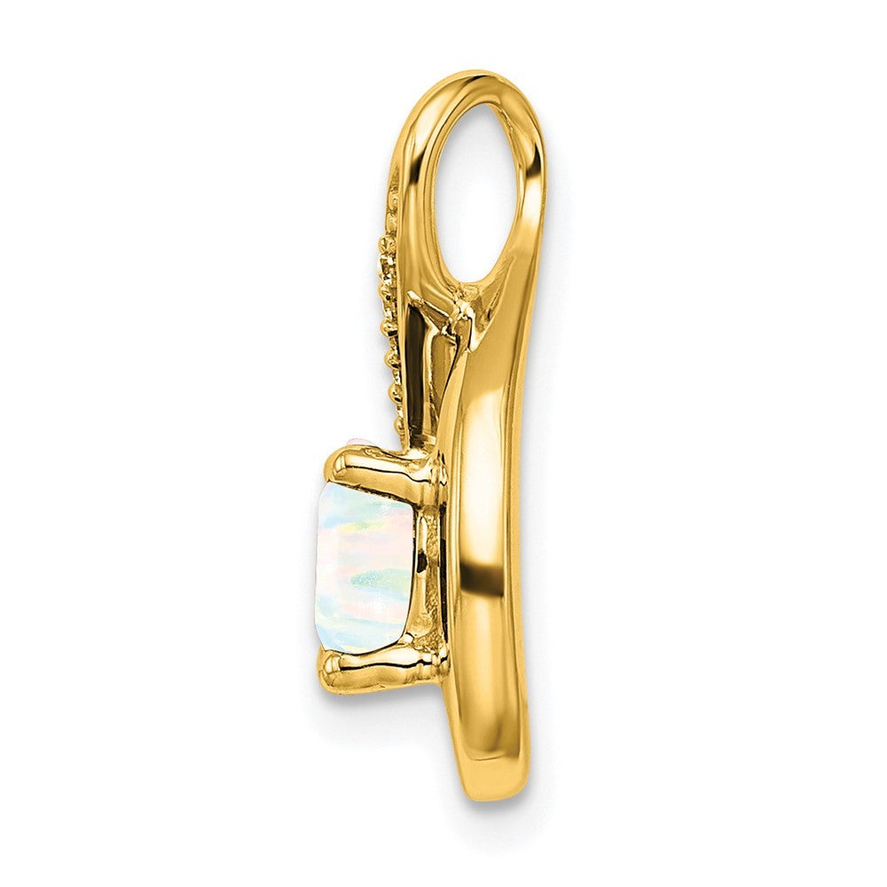 14k Yellow Gold Lab Created Opal and Diamond Teardrop Chain Slide