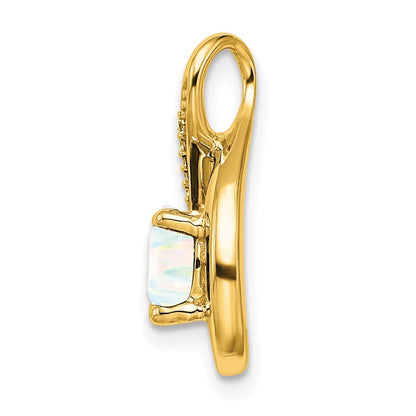 14k Yellow Gold Lab Created Opal and Diamond Teardrop Chain Slide
