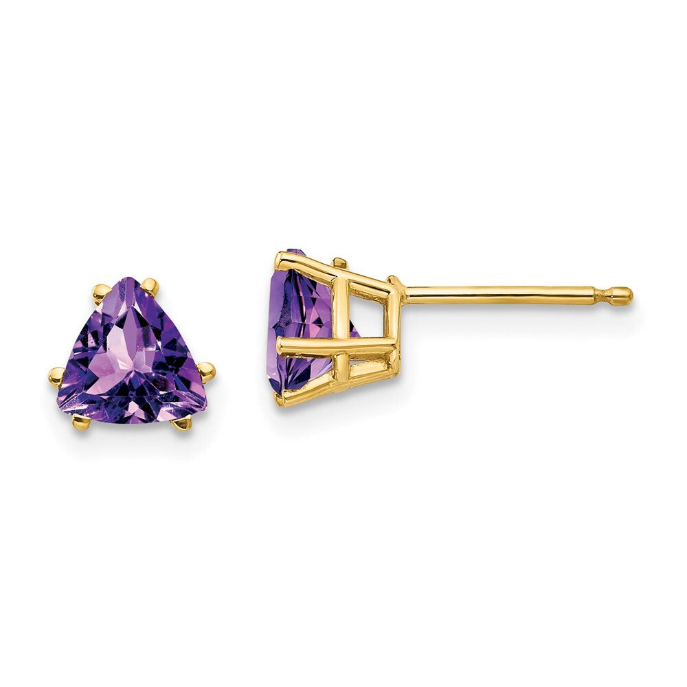 14k Yellow Gold 6mm Trillion Amethyst Stud Earrings