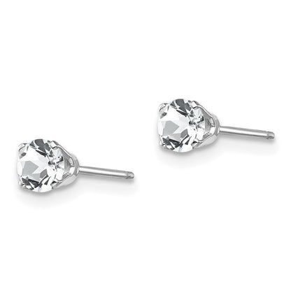 14k White Gold 4mm White Topaz Stud Earrings Gift for Women