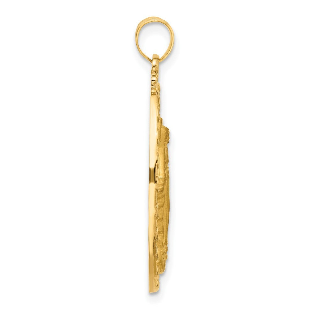 14k Yellow Gold Satin and Polished Miraculous Medal Solid Oval Pendant