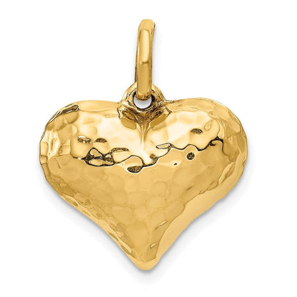 14k Yellow Gold Polished and Hammered 3-D Heart Pendant