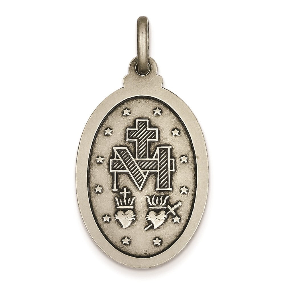 Sterling Silver Antiqued Miraculous Medal Pendant Holiday Gift for Women