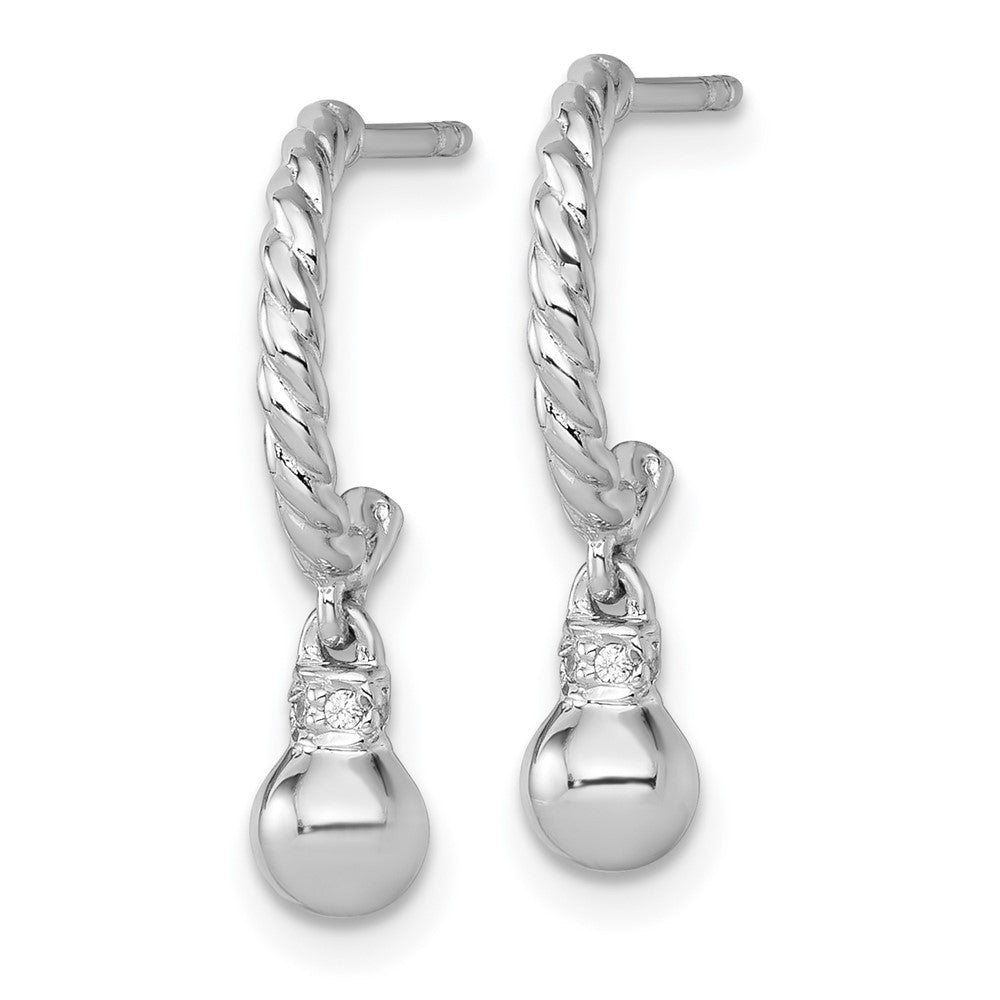Sterling Silver Rhodium-plated Polished and Twisted CZ J-Hoop Dangle Earrings