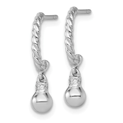 Sterling Silver Rhodium-plated Polished and Twisted CZ J-Hoop Dangle Earrings