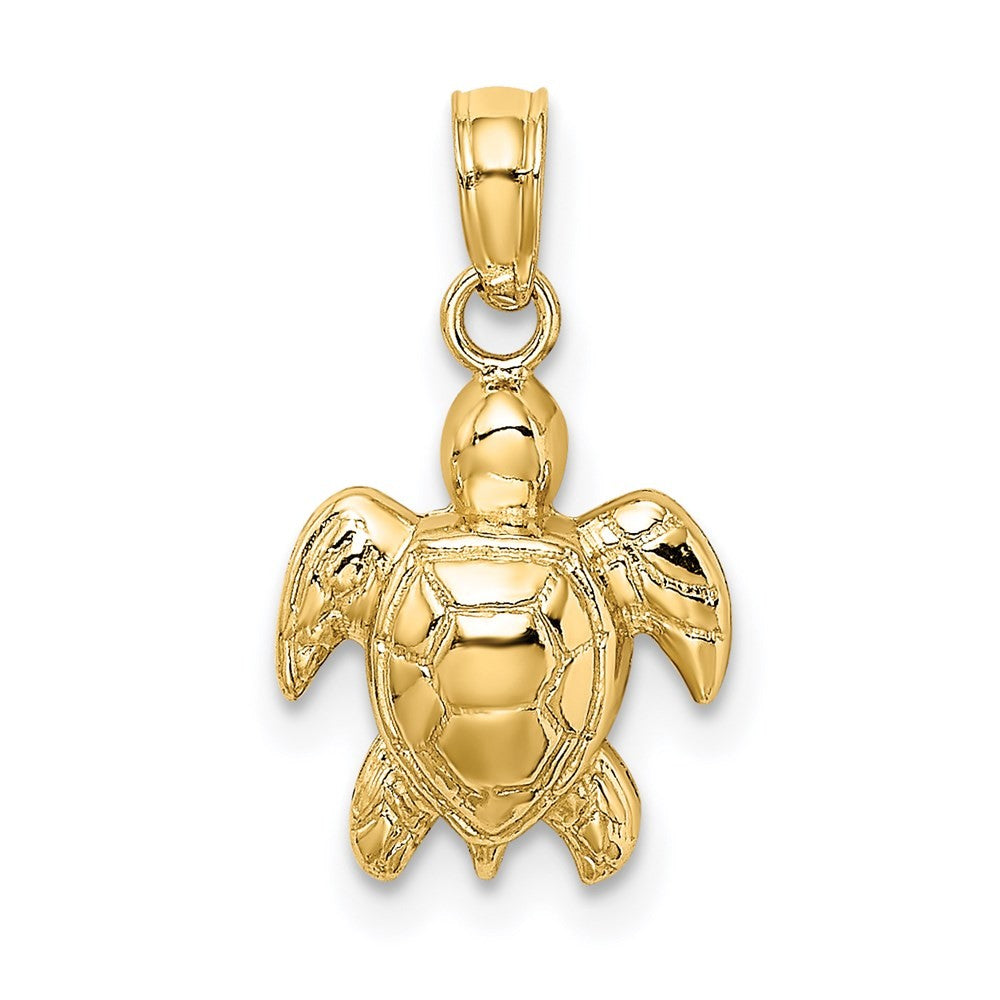 14k Yellow Gold Textured Mini Sea Turtle Charm Pendant