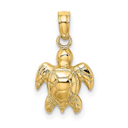 14k Yellow Gold Textured Mini Sea Turtle Charm Pendant