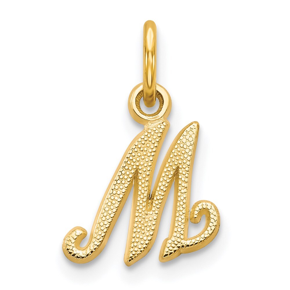 14k Yellow Gold Script Letter M Initial Charm Pendant for Women