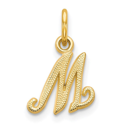 14k Yellow Gold Script Letter M Initial Charm Pendant for Women