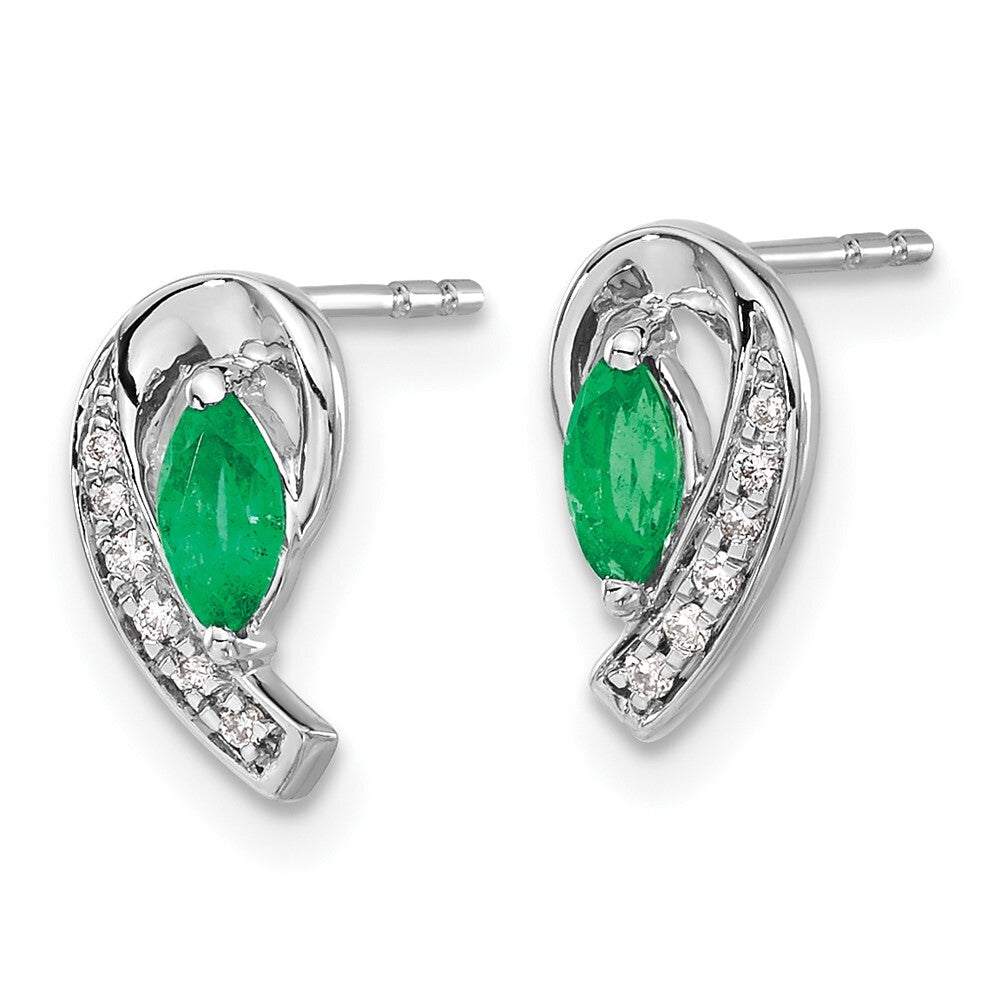 14k White Gold 1/20Ct Diamond and Emerald Drop & Dangle Earrings