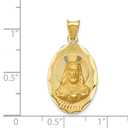 14k Yellow Gold Polished Diamond-Cut Sagrado Corazon Oval Pendant for Women